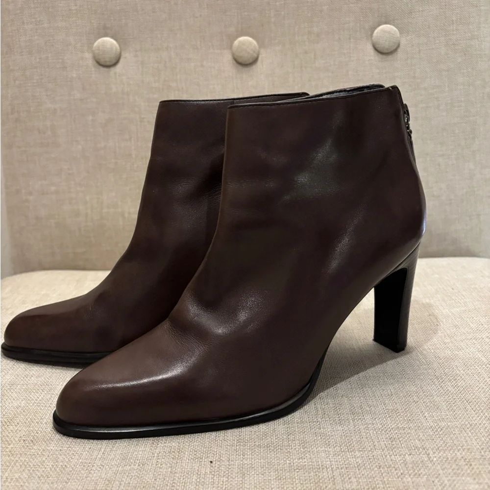Vintage Nine West Espresso Brown Genuine Leather Ankle Heel Boots 90s Office - Picture 2 of 15